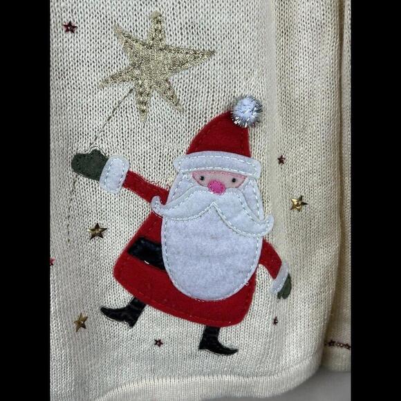 Vintage Tiara Sweater Size Medium Santa Cardigan Star Button ‎ Metallic - Picture 3 of 5
